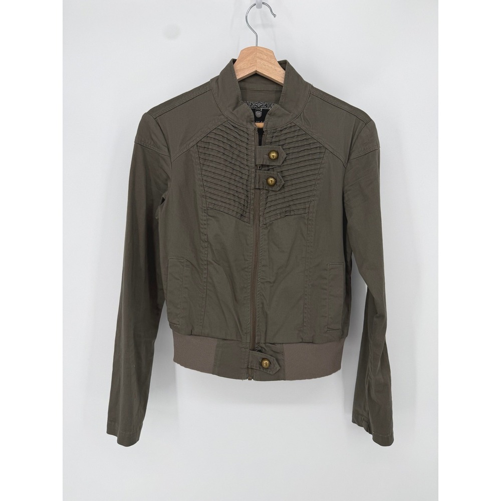 Gentle Fawn‎ Bomber Jacket Womens Small Gray Pleated Military Zip Up